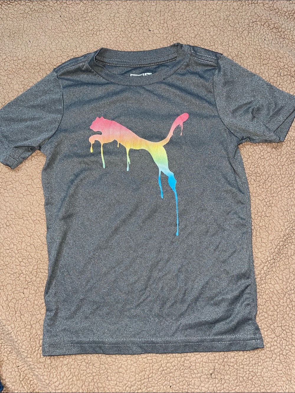 Puma Kids Charcoal Tee with Rainbow Drip Logo